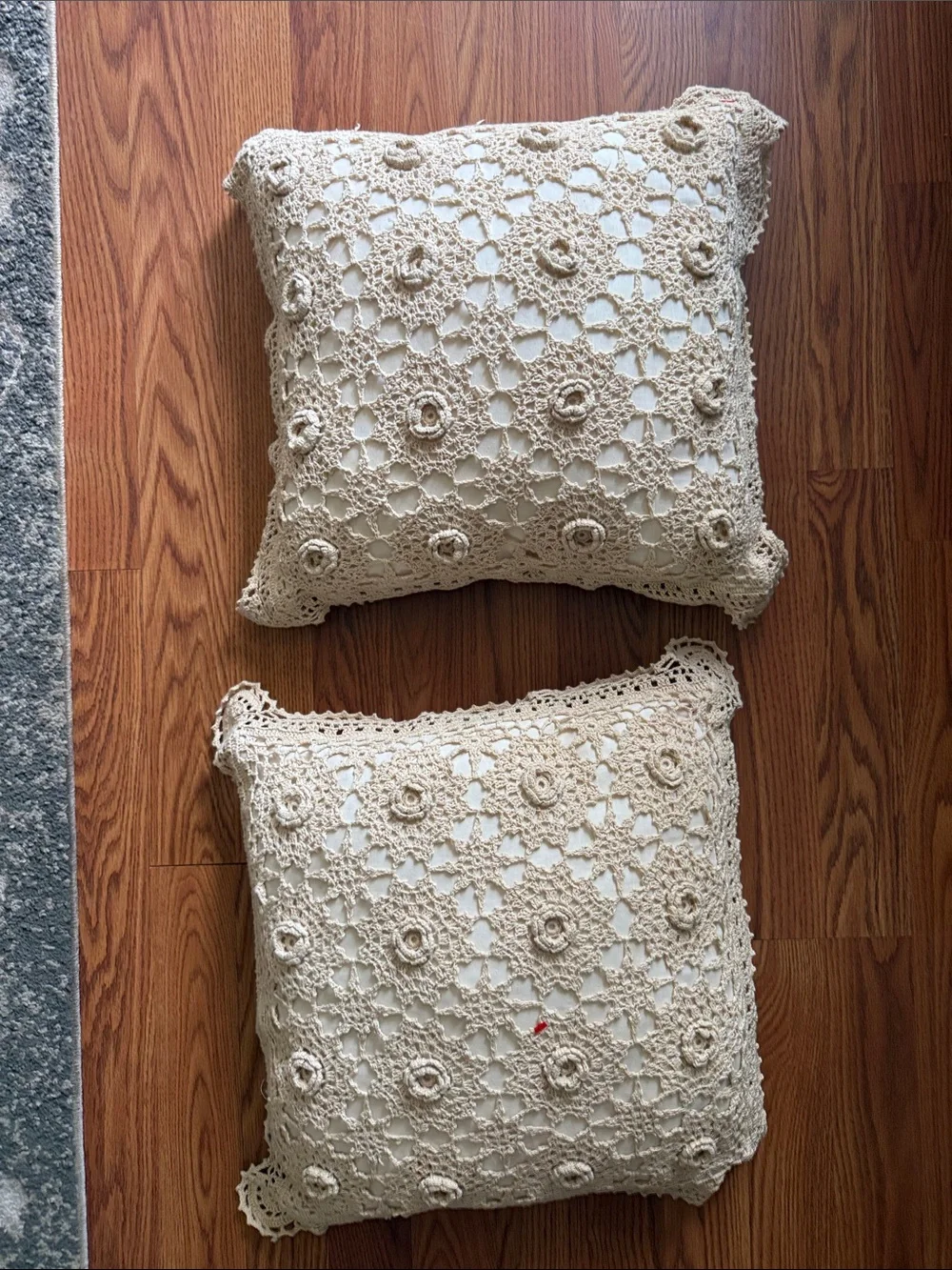 Handmade Cream Crochet Accent Pillow Cover - Set of 2